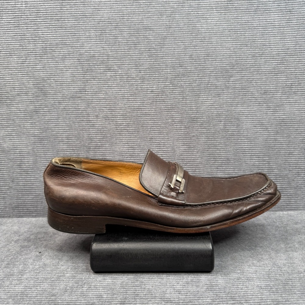 Bruno Magli Mens Dark Brown Leather Bit Loafers Made in Italy Dress Shoes